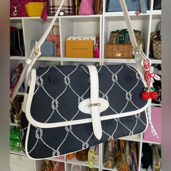 Dooney & Bourke Nautical Rope Navy Canvas & White Leather Monogram Shoulder Bag